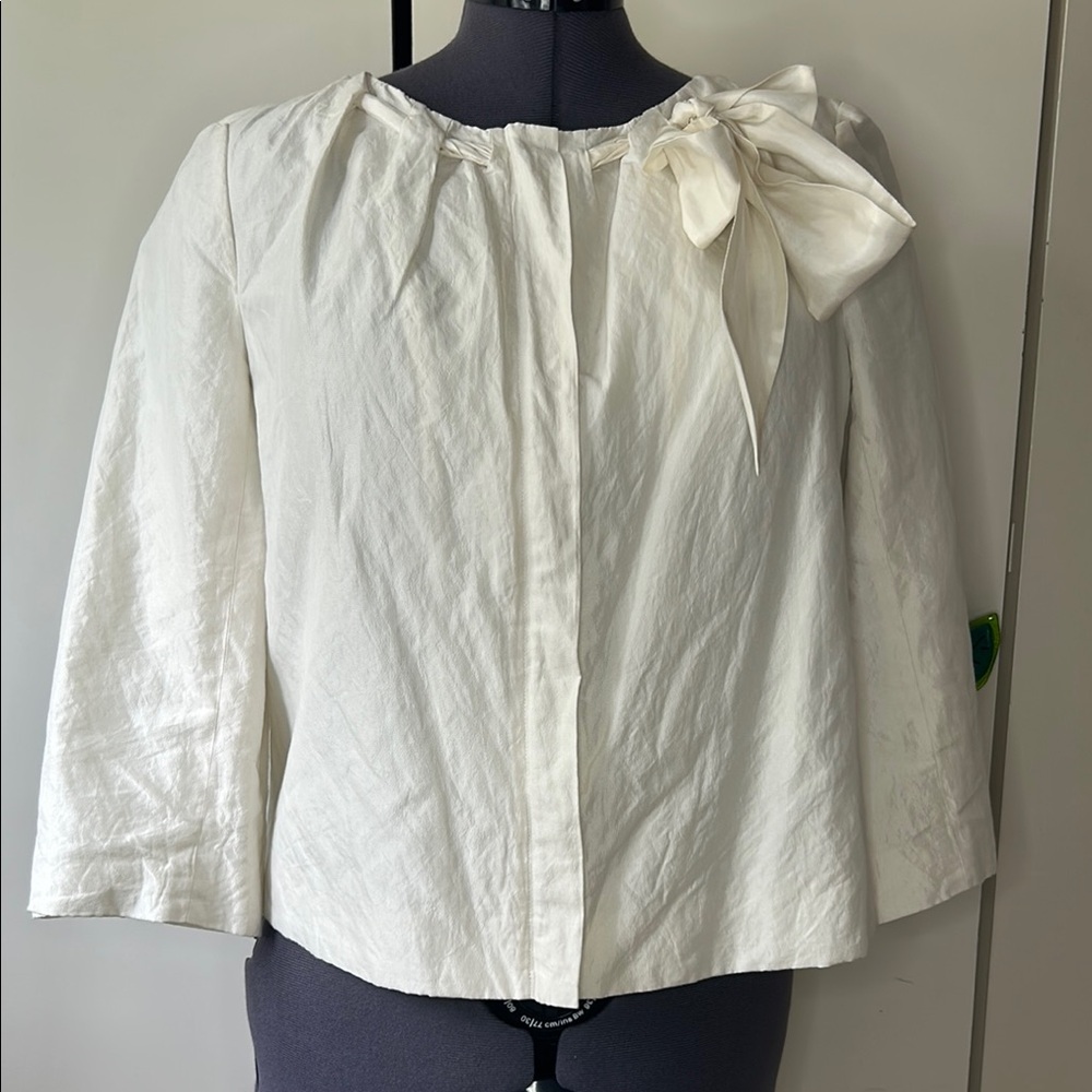 ANN TAYLOR CRINKLE-FINISH 3/4 SLEEVE BOW JACKET SZ L